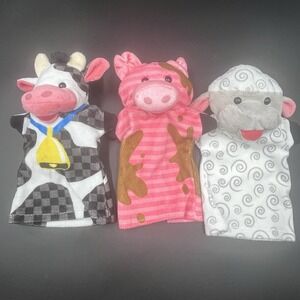 Lot of Melissa & Doug Farm Animal Hand Puppets Plush Cow Pig Sheep Farm Animals